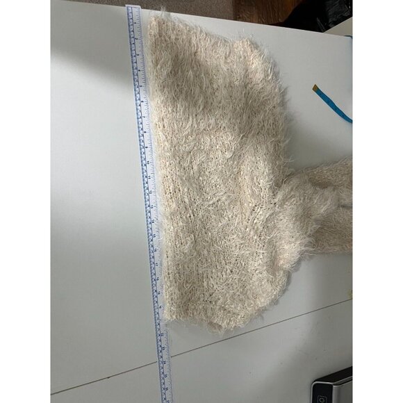 Anthropologie Knitted & Knotted Fuzzy Faux Fur V-Neck Women's Sweater - Picture 13 of 14